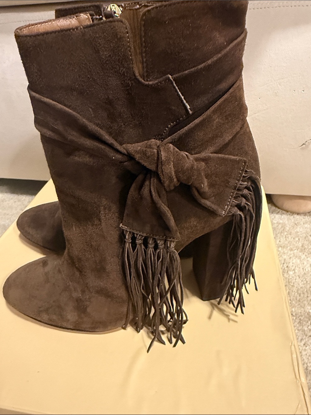 Aquazzura Women's Suede Fringe Tie Ankle Boots - Brown - Picture 3 of 6
